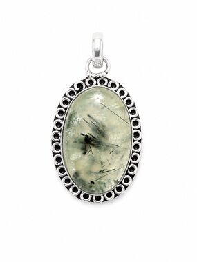 Oval Green Stone Pendant in Silver-Style Bezel